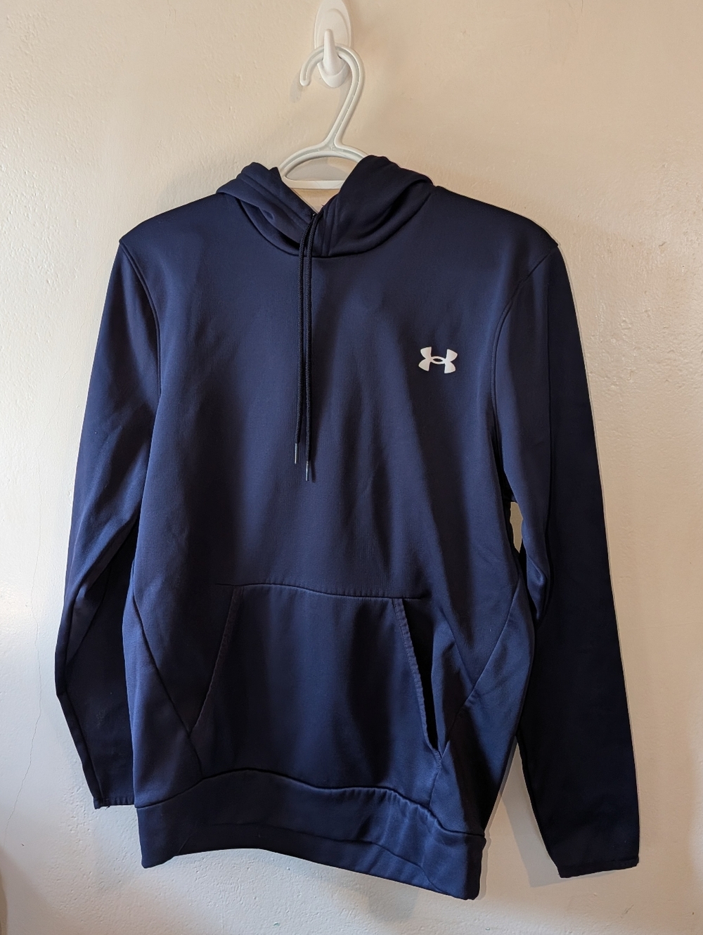 Under Armour Navy Blue Pullover Hoodie with White Logo Size Small